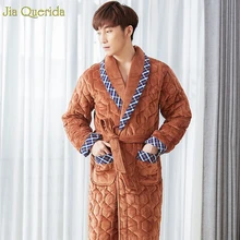 Длинная Ночная рубашка для мужчин плюс размер бархатный банный халат-кимоно зимний мужской Халат толстый мягкий длинный рукав тиснение Мужская Пижама Халат