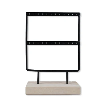 

24 Holes Wooden Earrings Jewelry Organizer Display Holder Stand Metal Jewelry Holder Earrings Necklace Rack Display 2 Tier