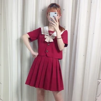 Red Japanese School Uniform For Girls Sweet Lolita Sailor Korean Uniforms Cosplay Long Sleeve Shirt Pleated Skirt Student Set 1