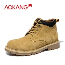 AOKANG Men's Boots Genuine Leather Warm Winter Shoes Casual Brand Snow Boots Brand Luxury Martin Ankle Boots Botas Men