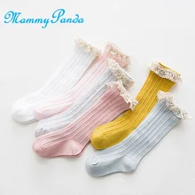 Осенне-зимние носки для маленьких девочек носки с оборками для новорожденных Длинные хлопковые носки принцессы ярких цветов с кружевом для детей, гетры