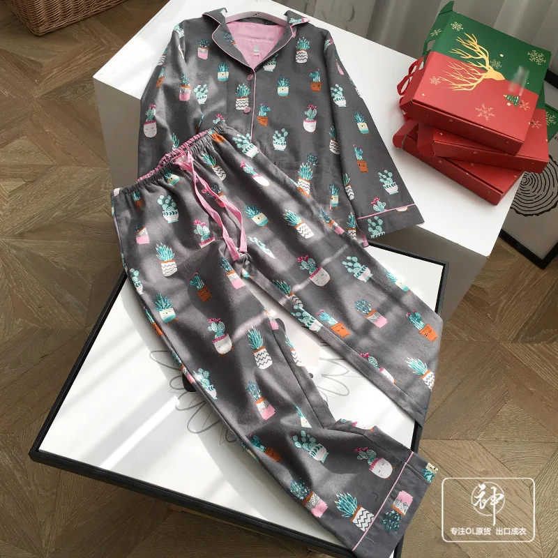 

A Generation of a Single Set of Boxed Cute Printed Long Sleeve Pajamas Women's Two-Piece Set Home Pajamas Set Entity