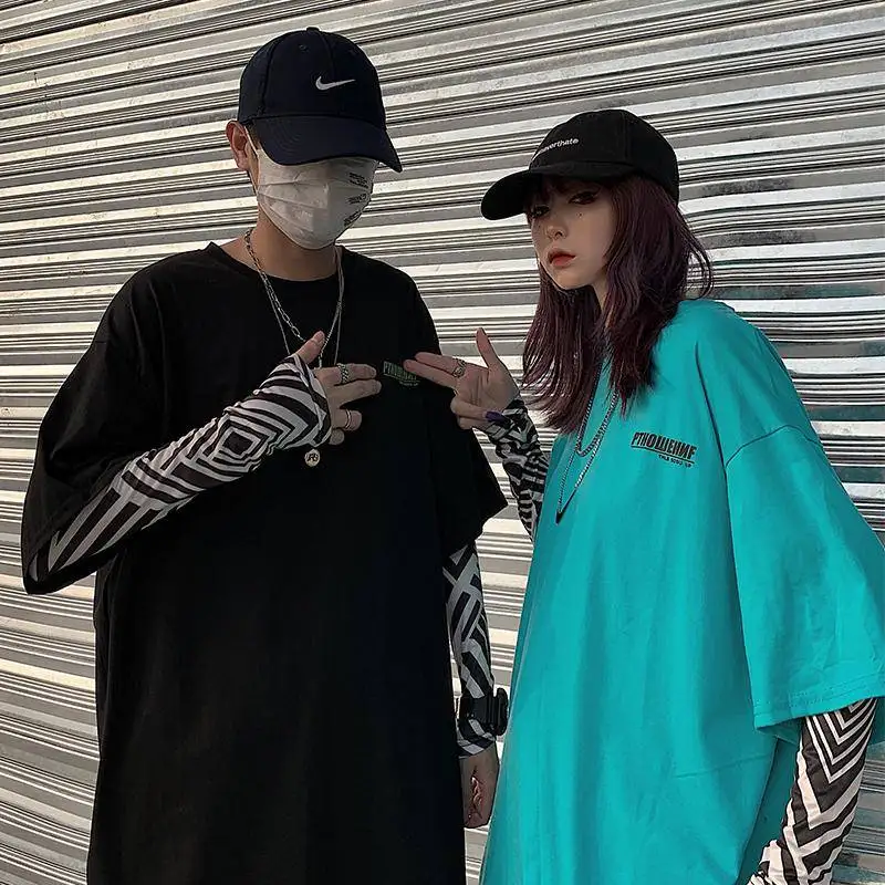 NiceMix 2020 Harajuku буквенный принт женские футболки с коротким рукавом поддельные 2 шт.