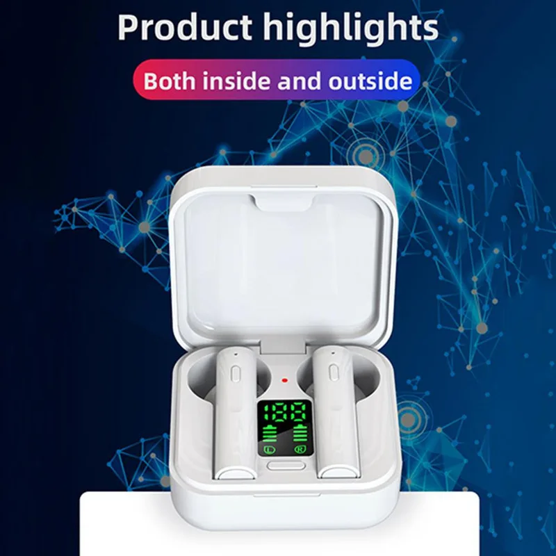 TWS Bluetooth Headset LED Solar Charging Smart Digital Battery Display Bluetooth 5 0 Stereo Wireless Binaural Sports Headset