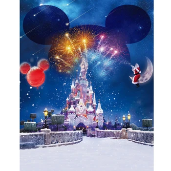 

Photography backdrop winter Christmas Fantasy castle moon santa mouse balloon snow light background photophone photozone