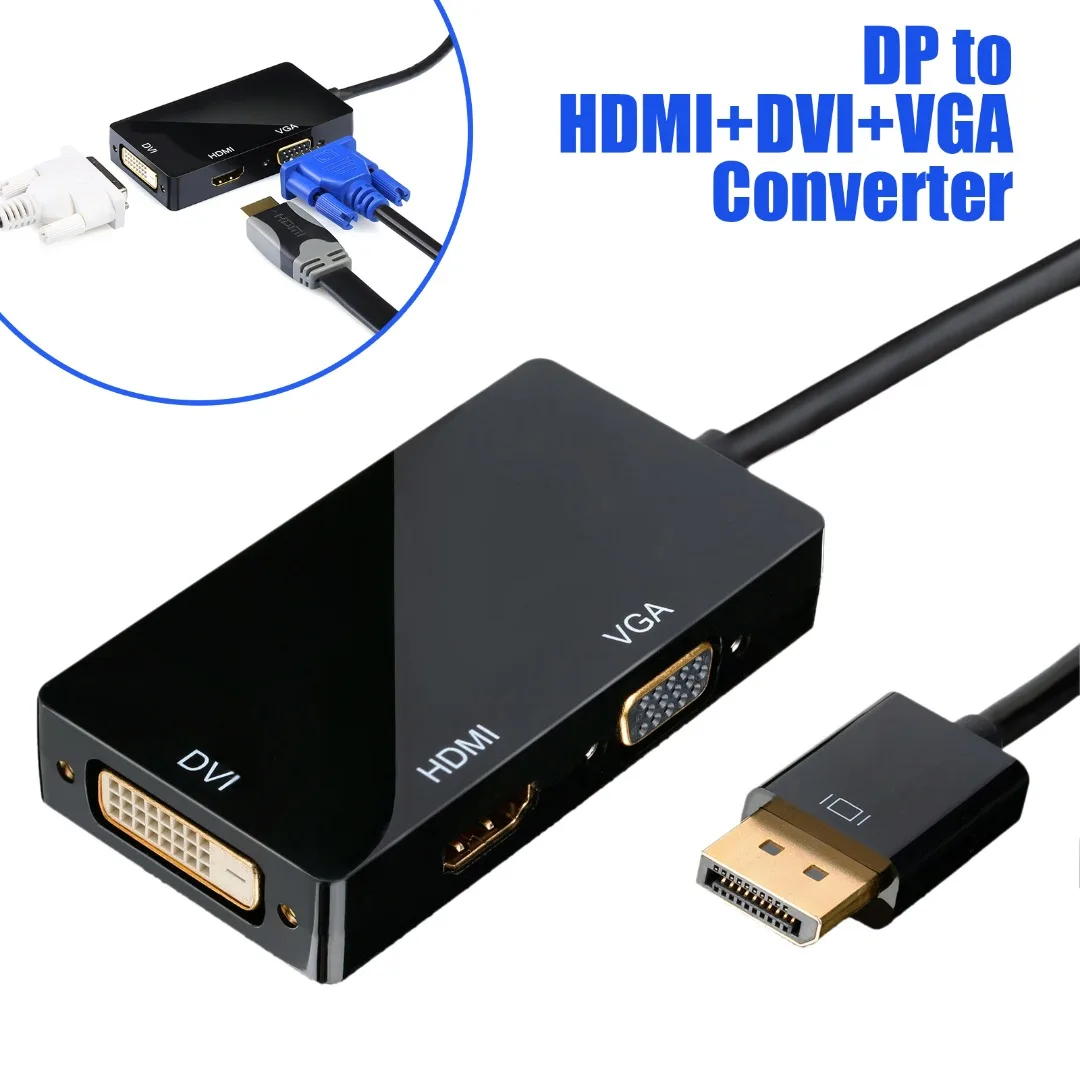 

DP to HDMI DVI VGA Converter 3 in 1 DP Display Port Convertor Video Adapter For PC Laptop Projector HDTV