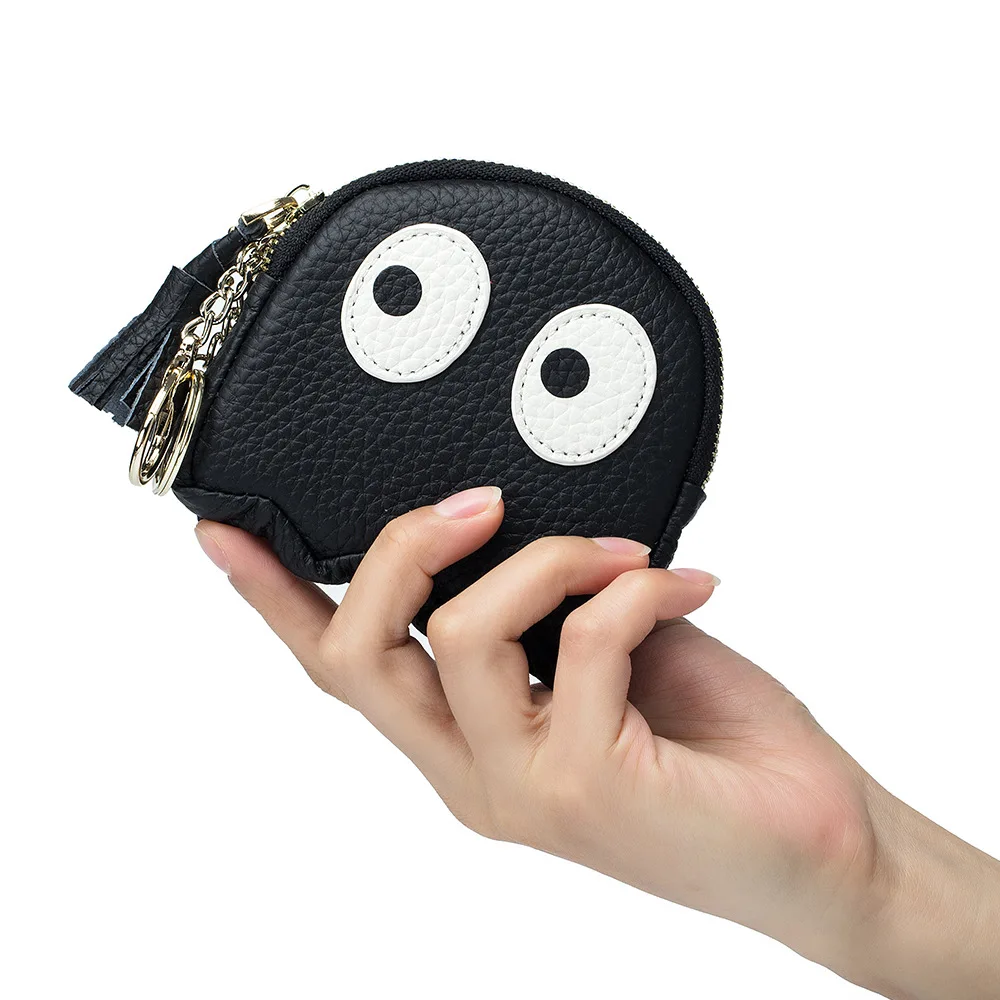 A3008 Top Layer Cow Leather Soft Comfortable Fashion Girls Coins Purse Cute Ghost Design Small Items Cowhide Lovely Handy Bag