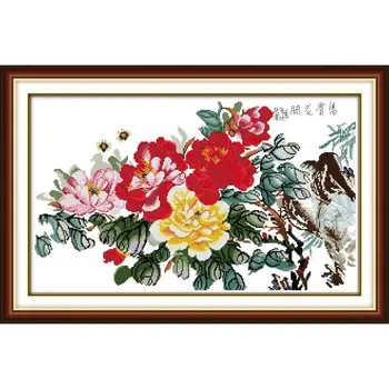 

Fortune Comes With Blooming Flower Cross Stitch Joy Sunday Painting 11&14CT Cross Stitch DMS Printed Pattern DIY Embroidery Sets