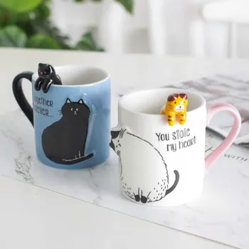 

Super Cute Cat Mug coffee cup Home Drinkware creative ceramic animal couple cup spoon Breakfast milk Tea Mug Super Gifts