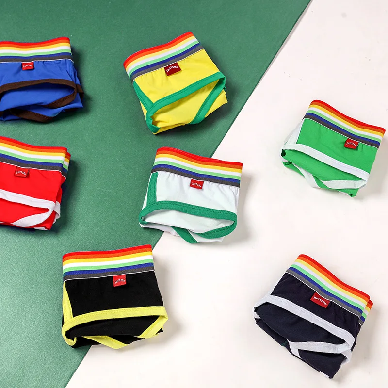 3 pcs/lot Cotton Underwear Men's Classic Week Briefs Rainbow Waistband Underpants Gay 3XL Green/White/Black/Navy/Red/Blue/Yellow 3