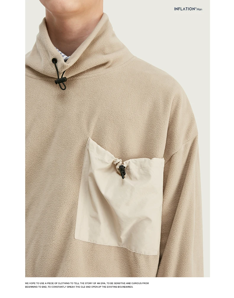 Инфляция дизайн мужской пуловер толстовка с высоким воротником флис спущенные плечи мужская толстовка с карманом контрастный цвет 9675W