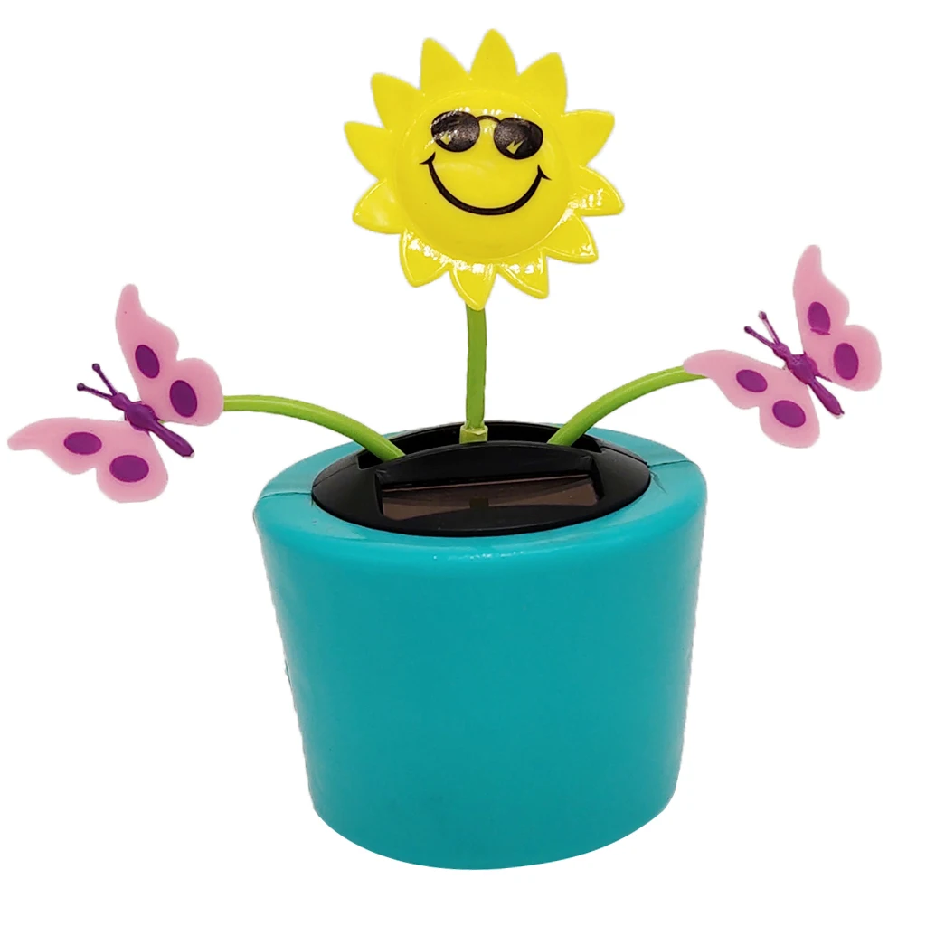 Cute Insects Flower Solar Powered Swing Dolls, Sunflower and Butterfly Shaking Plant Home Decor Kids Gift