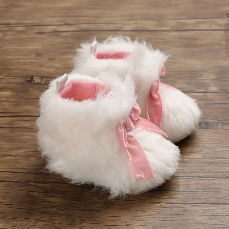 0-1Y Stylish Newborn Baby Boots Soft-Soled Cotton Shoes Baby Toddler Shoes Soft Bottom Cute Bow Shoes Plus Velvet Snow Boots