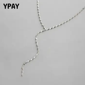 

YPAY 100% Real 925 Sterling Silver Tile Chain Necklace for Women Korean Simple Long Necklaces Fine Jewelry 2020 New YMN081