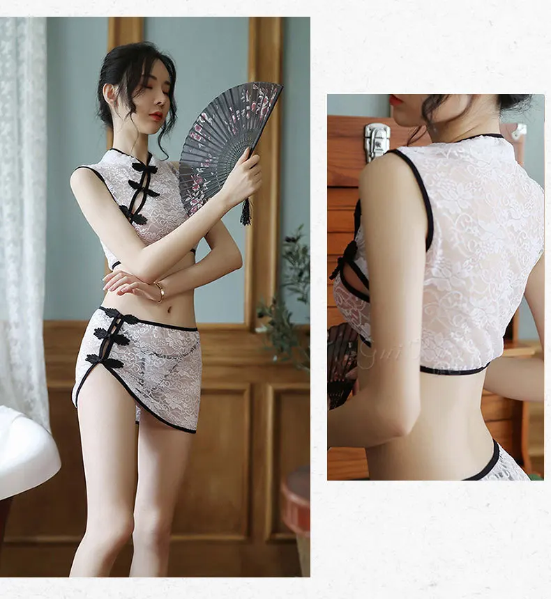 Ретро китайский стиль Cheongsam открытая чашка Нижнее белье Сексуальная Рождественская одежда для стриптиза кружевное красивое белье Avidlove Женский комплект нижнего белья