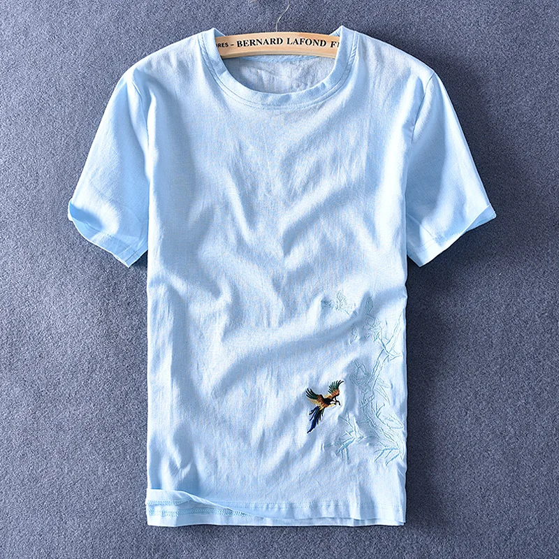 

New Italy style cotton and linen brand t shirt men short sleeve casual t-shirt mens fashion embroidery tshirt for men chemise