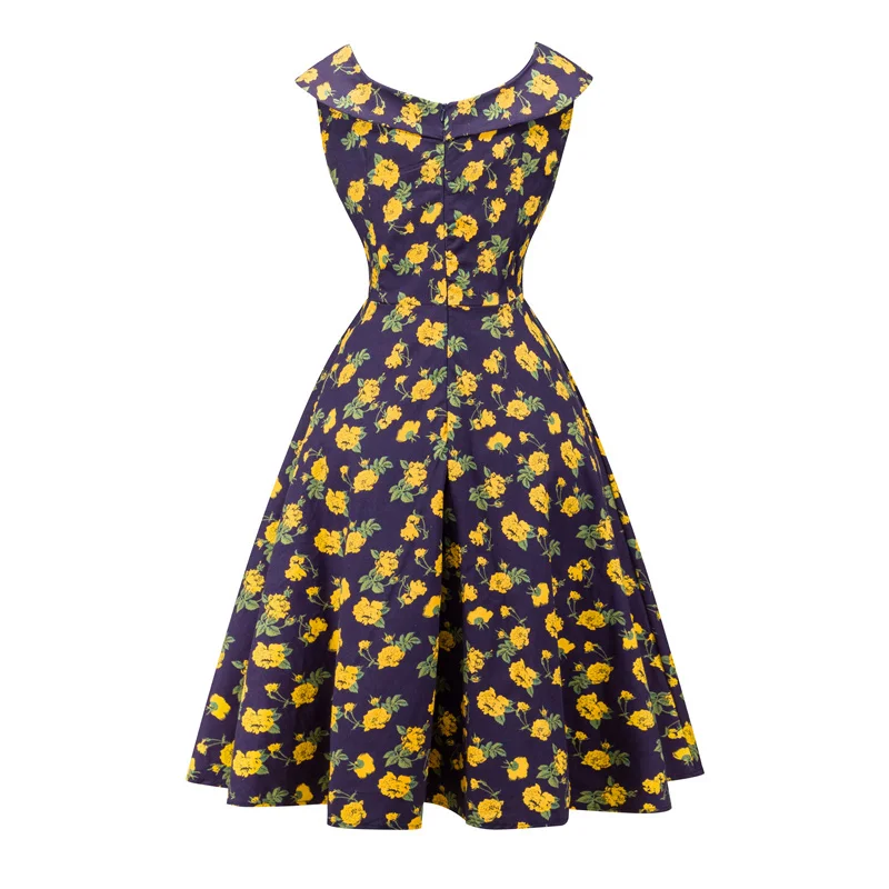 Kostlish A-Line Women Summer Dress Audrey Hepburn 50s 60s Floral Print Vintage Dress Women 2017 O-Neck Party Dresses Plus Size (75)