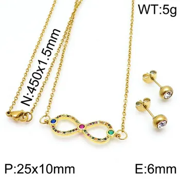

HD20 --- Jewelry Set Gold Love Heart Honey Gift Stainless Steel Gold Pendant Necklace Earring Set Crystal Women Nice