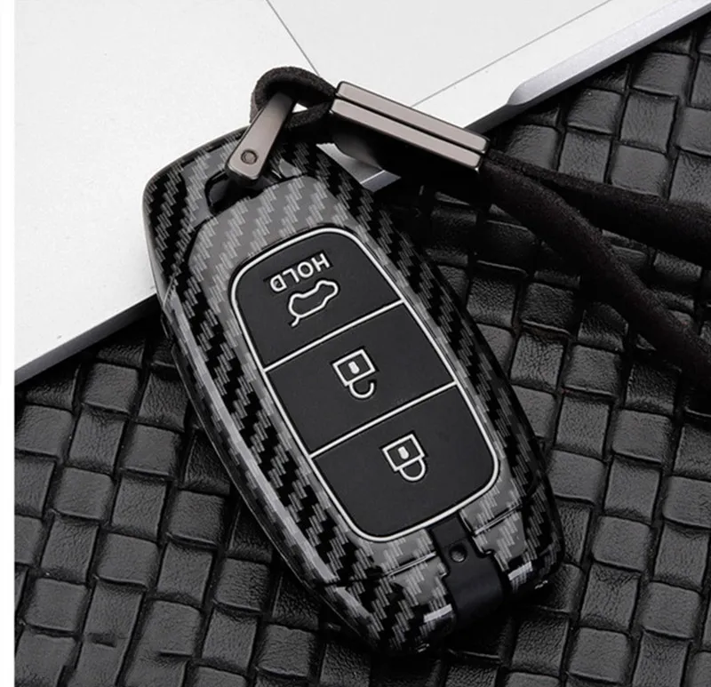 carbon Car Key Case For Hyundai Santa Fe TM I30 Solaris Azera Elantra Grandeur Accent Keychain Holder Protector Cover - Название цвета: 1