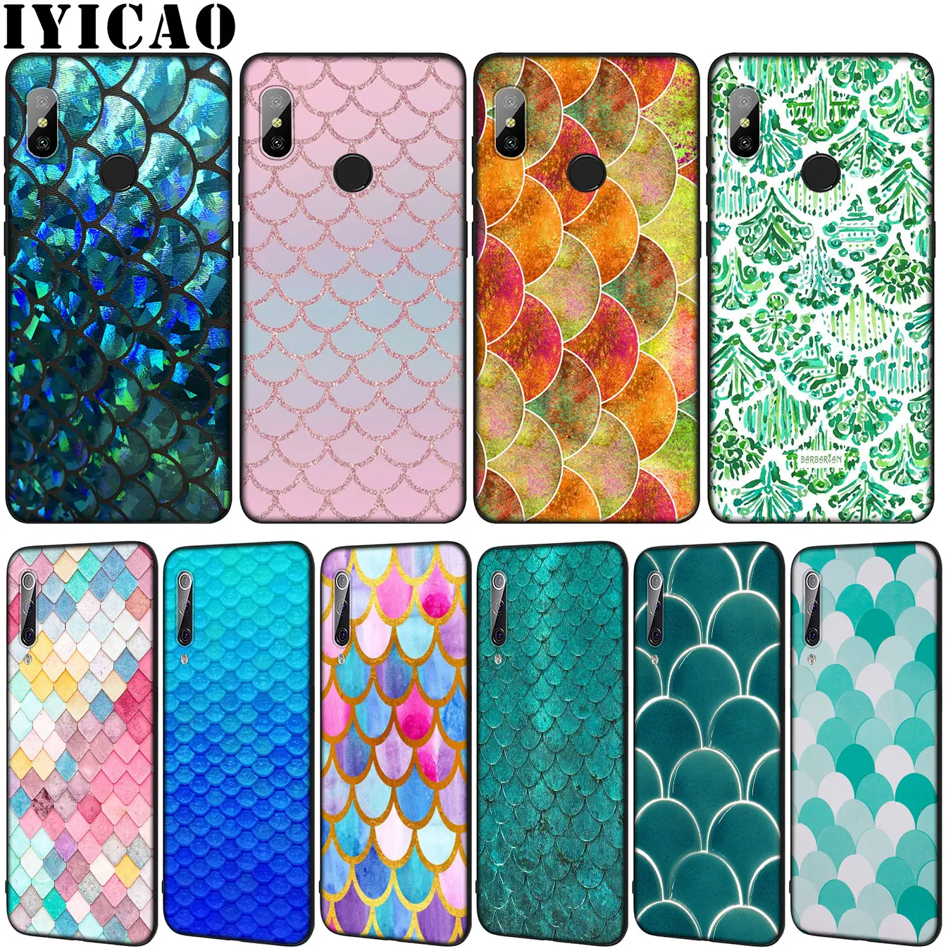 

IYICAO Colorful Fish Scale Soft Silicone Phone Case for Xiaomi Mi 9 SE 9T A3 PRO CC9 CC9E 8 A2 Lite A1 6X 5X pocophone f1 MAX 3