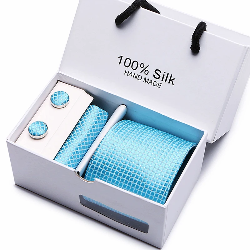 

Classical 7.5cm Tie For Mens Silk Necktie Hanky Gift Box Set Jacquard Men Tie Set With White Box