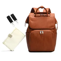 Большая сумка для подгузников из искусственной кожи, рюкзак для мамы в коричневом цвете, сумка-Органайзер для коляски, сумки для беременных