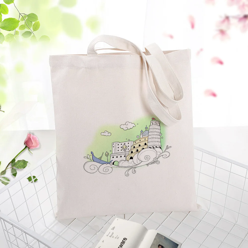 ITALY094 Italian Architecture Hand Painted Shopping Bag Daily Use Canvas Tote Bag Eco Bag Reusable Recycled Handbag For Women - Цвет: ITALY094