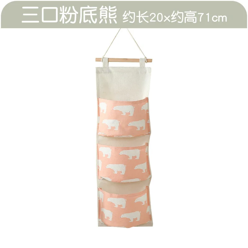 Фламинго хлопок и лен водонепроницаемый трехслойный висячий мешок для хранения простая ткань навесная дверь задняя висячая сумка для хранения - Цвет: Three foundation bea