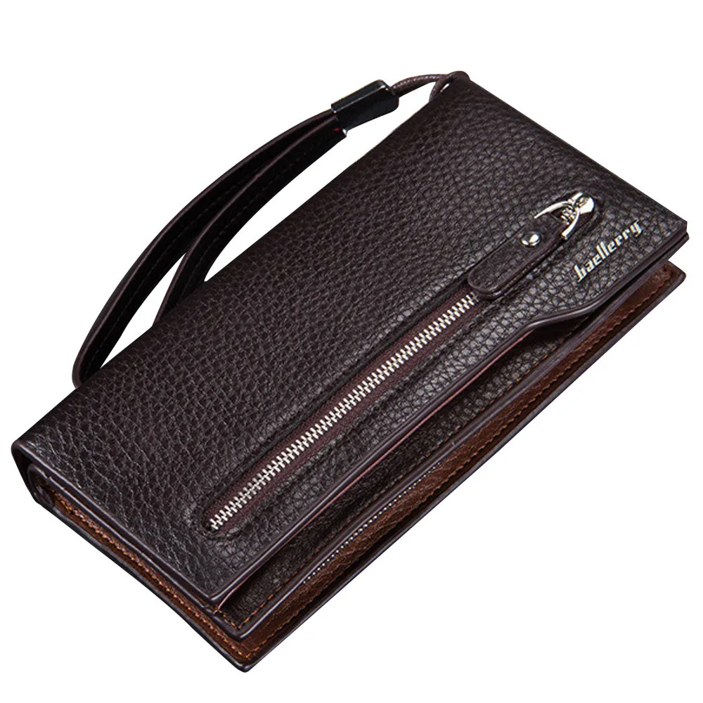 

Mens Bag Zipper Long Leather ID Card Holder Billfold Zip Purse Handbag mens wallets monedero hombre peque o monedas cuero