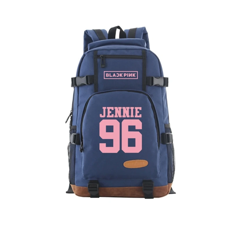 96 Jennie Blue Kpop Черный розовый рюкзак для женщин девочек средней школы студентов школьная сумка на плечо - Color: 96 Jennie Blue
