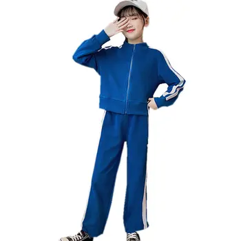 

Girls Sport Clothes Striped Outfit For Kids Fall Winter Cotton Coat+Pants 2PCS Teenage Children's School Tracksuit 6 8 10 12 14Y