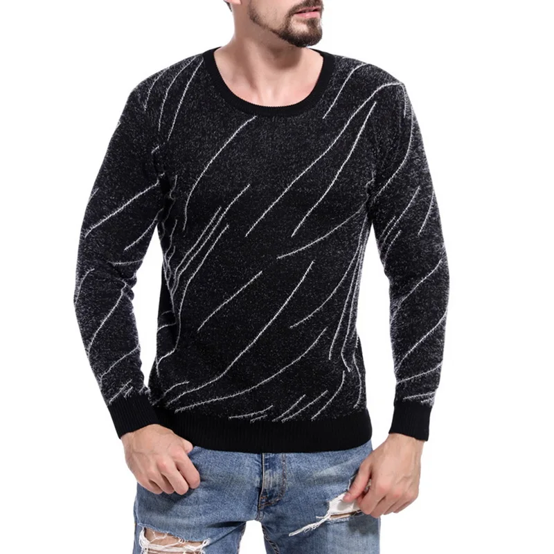 DIHOPE Men s Long Sleeve Crew Neck Sweater Male Spring Autumn Print Slim Fit Pullover Warm 3