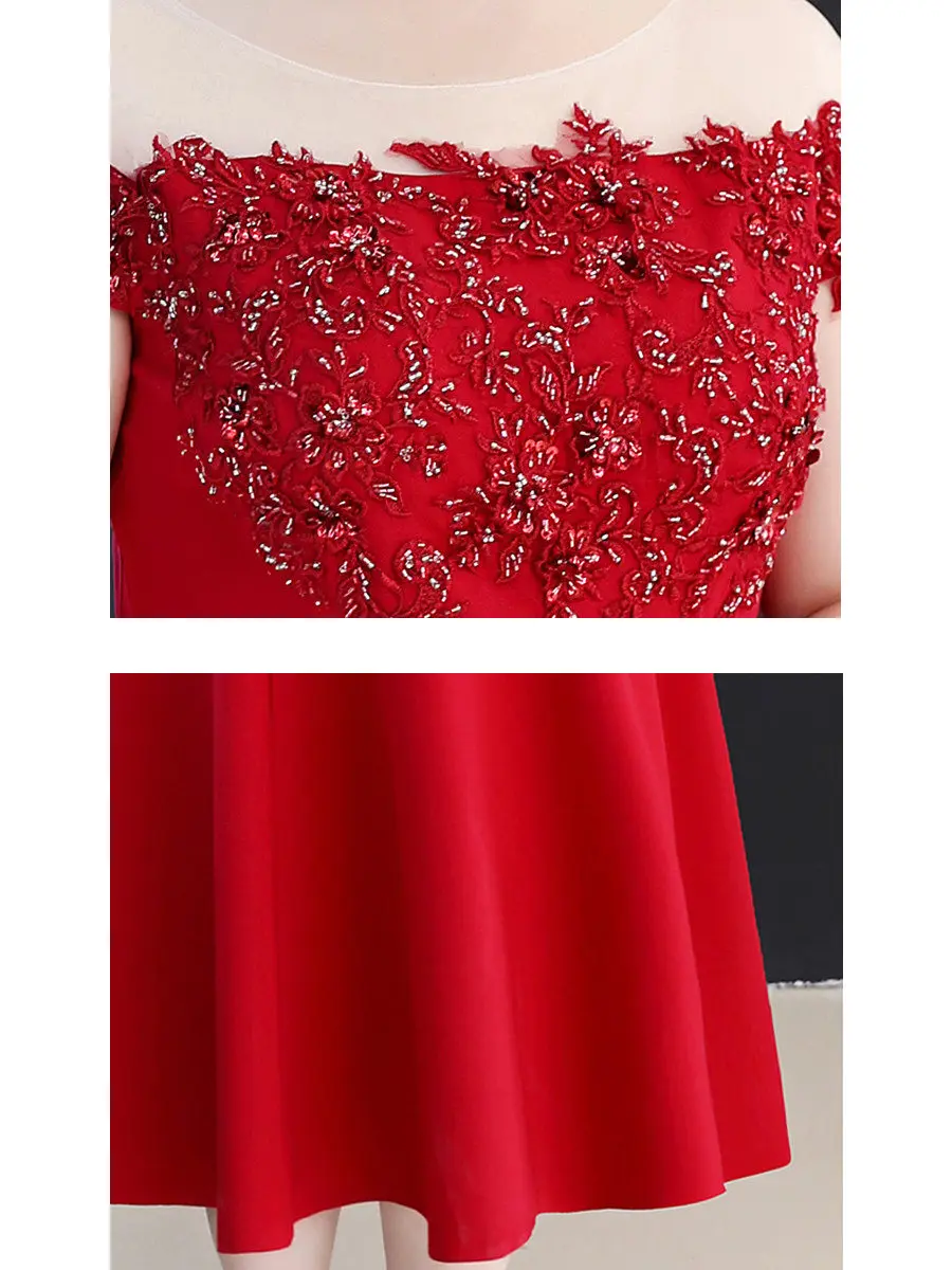 Вечерние платья Украшенные бисером короткий рукав o-образный вырез Vestidos De Gala T534 размера плюс платья женские вечерние бордовые элегантные платья для выпускного вечера