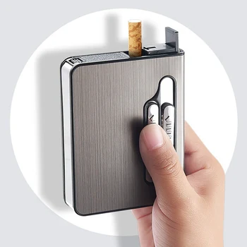 

Portable USB Electronic Cigarette Case With Double Arc Lighter 20pcs Cigarette Box Holder USB Charging Lighter Gadgets For Men