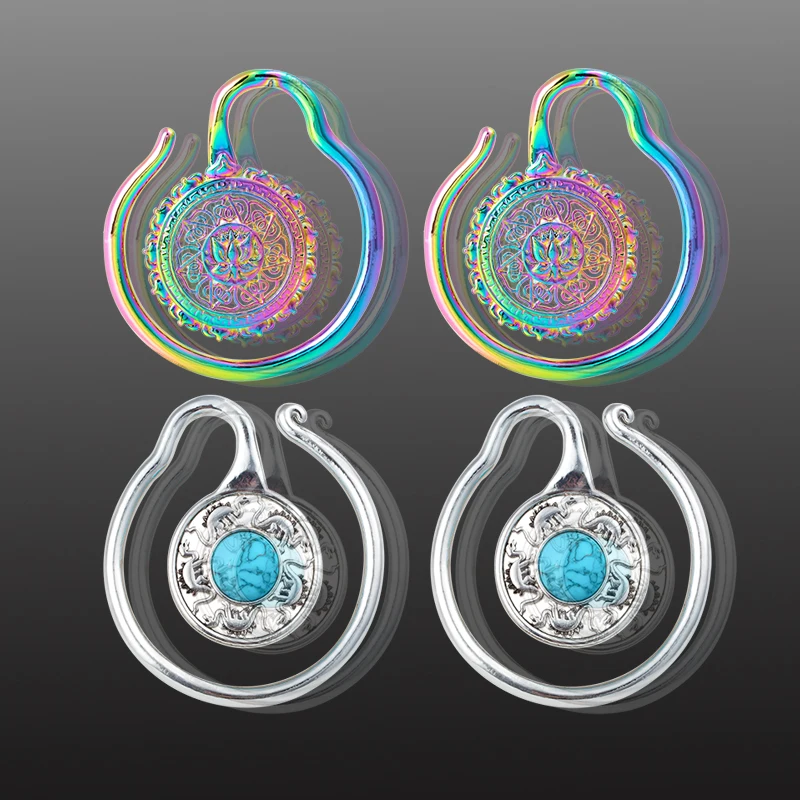 

2Pieces Lotus Flower Earring Gauges Copper Ear Plugs and Tunnels Expander Body Jewelry Dinosaur Pendant