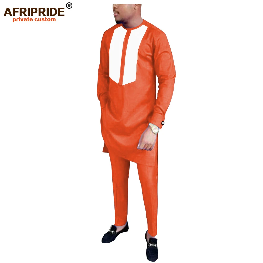 Африканский мужской традиционный комплект одежды, костюм Дашики, Анкара, рубашка с длинным рукавом+ штаны, костюм, этнический спортивный костюм, AFRIPRIDE, A1916049 - Цвет: 5-11