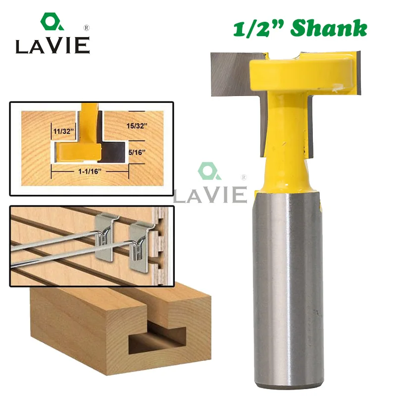 

LAVIE 12mm 1/2 Inch Shank T-Slot Handle Router Bit Tungsten Carbide Slotting Straight for Wood Milling Cutter Woodworking 03003