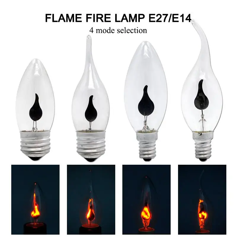 10 개/몫 에디슨 불꽃 LED 캔들 전구 깜박임 E27 E14 220V 3W 팁/테일 레트로 빈티지 화재 필라멘트 램프 장식 조명