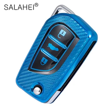 

3 Buttons Carbon fiber TPU Car Key Cover Case For Toyota Auris Corolla Avensis Verso Yaris Aygo Scion TC IM 2015 2016 Camry RAV4