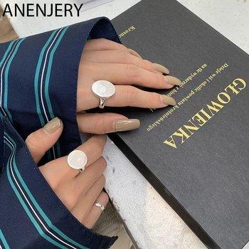

ANENJERY Smooth Oval Round Disc Rings Silver Color Open Finger Rings For Women Jewelry Gifts Dropshipping S-R681