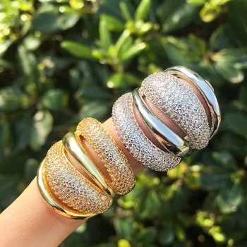 

Luxury Stackable Ring For Women Micro Pave Cubic Zircon Gold/Silver Color Punk Bridal Opening Finger Rings CZ Statement Jewelry
