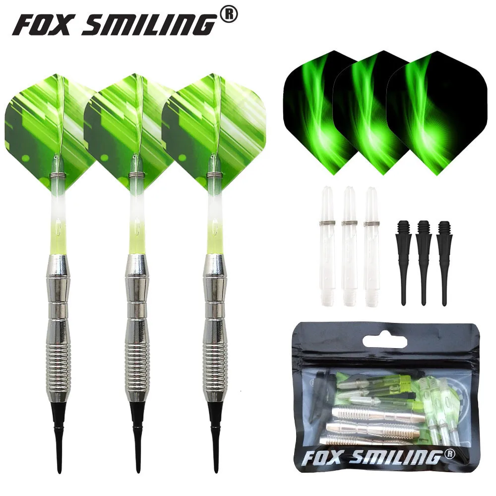 Fox Smiling 3 шт. 17 г профессиональный электронный мягкий наконечник Дартс с валами наконечники набор полетов Dardos аксессуары зеленый