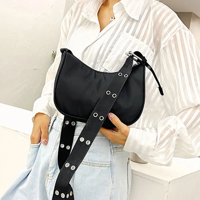 Crossbody Bag For Women Black Waterproof Nylon Casual Shoulder Underarm Handbag
