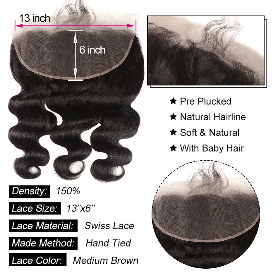 Malaysian Hair Bundles With Frontal Body Wave Human Hair 13x6 Lace Frontal Closure With Bundles Remy Frontal With Bundles