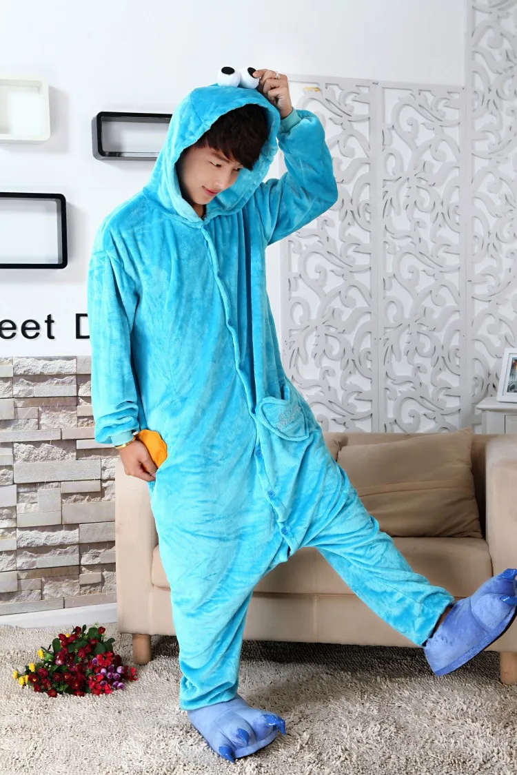 Fragiel Negende contact Blauw Cookie Monster Rode Sesamstraat Elmo Onesies Animal Cosplay Kostuum Pyjama  Volwassen Een Stuk Pyjama Hooded Nachtkleding - AliExpress