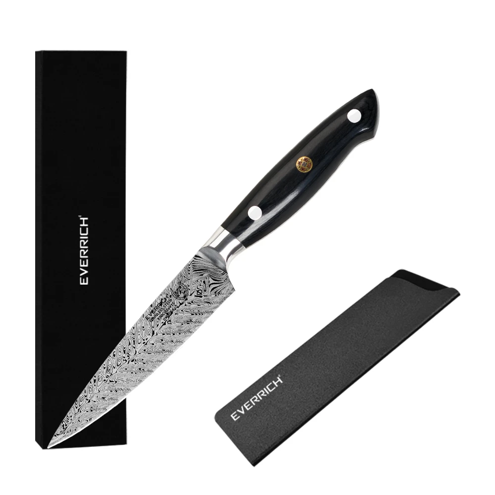EVERRICH 5" Utility Knife Damascus Fishbone Pattern Knife Chef Knives