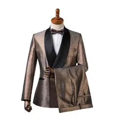 Men's Suits New Designs Shinny Gold Formal Wedding Men Dress Double Breasted Suits Slim Fit Groom Suits  2 Pieces(jacket+pants)