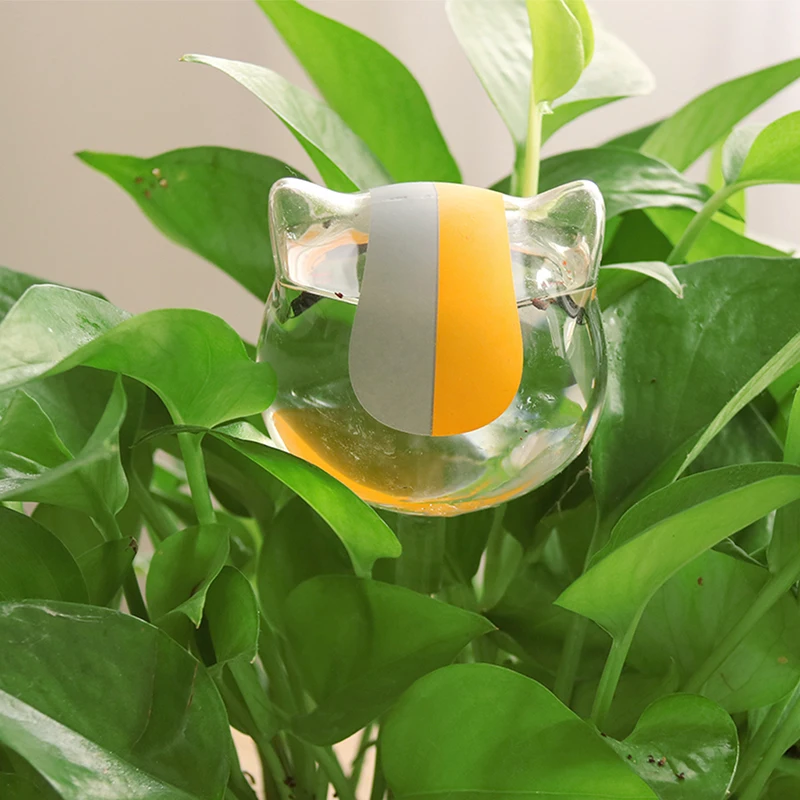 Clear Cat Shaped Glass Plant Flower Holiday Watering Water Feeder Home