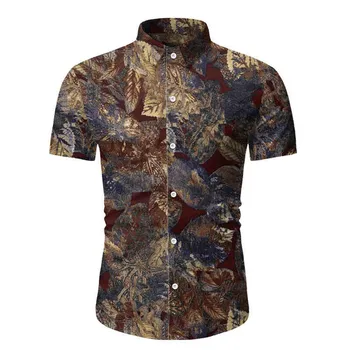 

Men Hawaii Beach Floral Shirts Casual Printed Splicing Pattern Fashion Lapel Short Sleeve Shirt Male Printed Plus Size #4.1