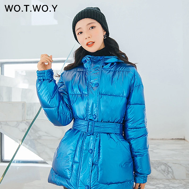 

WOTWOY Winter Black Gray 2019 New Jackets Women Casual Zipper Buttons Warm Hooded Women's Coat Thick Fashion Female Clothes